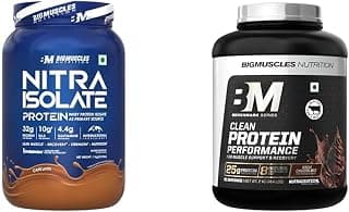 Bigmuscles Nutrition Nitra Isolate (1kg, Cafe Latte)|Bigmuscles Nutrition Clean Whey Protein Performance [2kg, Rich Chocolate] | 25g Protein with 8 Natural Ingredients Only | Isolate + Concentrate |