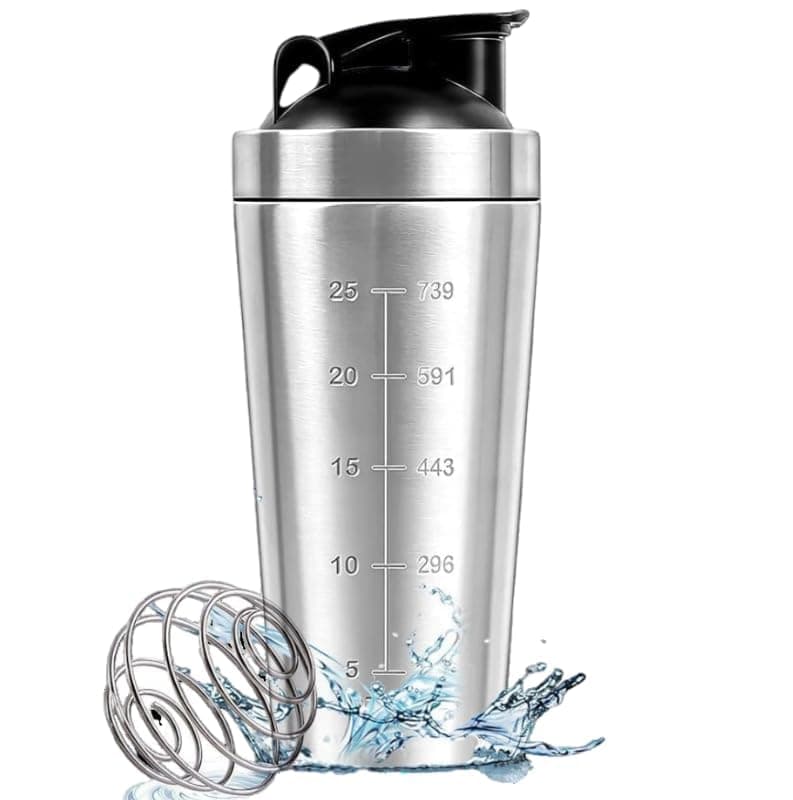1000ml Gym Shaker Bottle Stainless Steel Leakproof BPA Free with Blender Ball Flip Top Lid One Hand Operation Travel Friendly Ideal for Protein Shakes Smoothies Pre & Post Workout Drinks