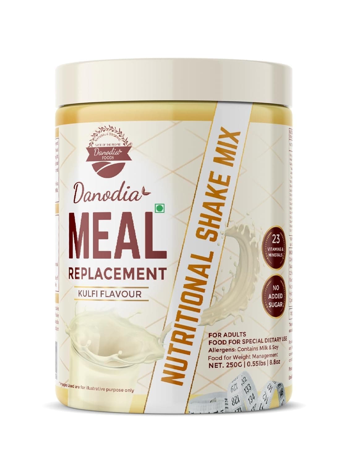 Danodia Foods Nutritional Shake (8.8 oz/250g) Vanilla Flavor | Herbal Meal Replacement Powder | 11.13 g Protein | 123 Kcal per Serving | 23 Vitamins & Minerals | No Added Sugar