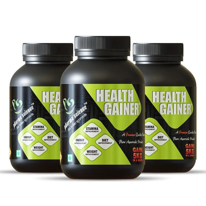 Pharma Science Ayurvedic Weight Gainer Supplement Powder for Men & Women - Increase Stamina, Muscle Mass Bulk & Overall Wellness | Natural Protein & Carbs | Health Gainer | High Calories - Pack of 3 200gm