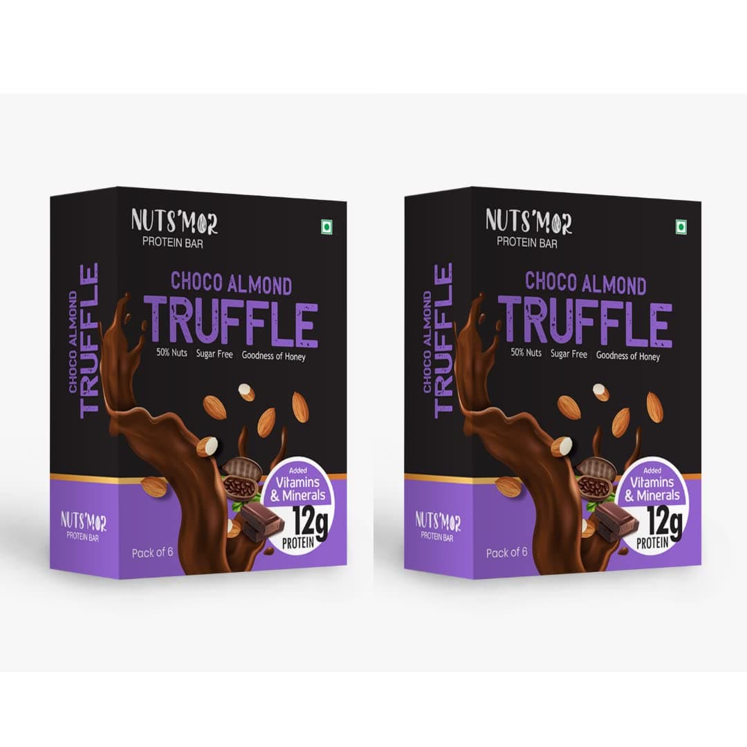 NUTS'MOR - Protein Daily Choco Almond Truffle12g Protein Bar (Pack of 12) Protein Blend, Vitamins, Fibres & Minerals, No Preservatives,100% Veg, Natural, No Added Sugar,-600g
