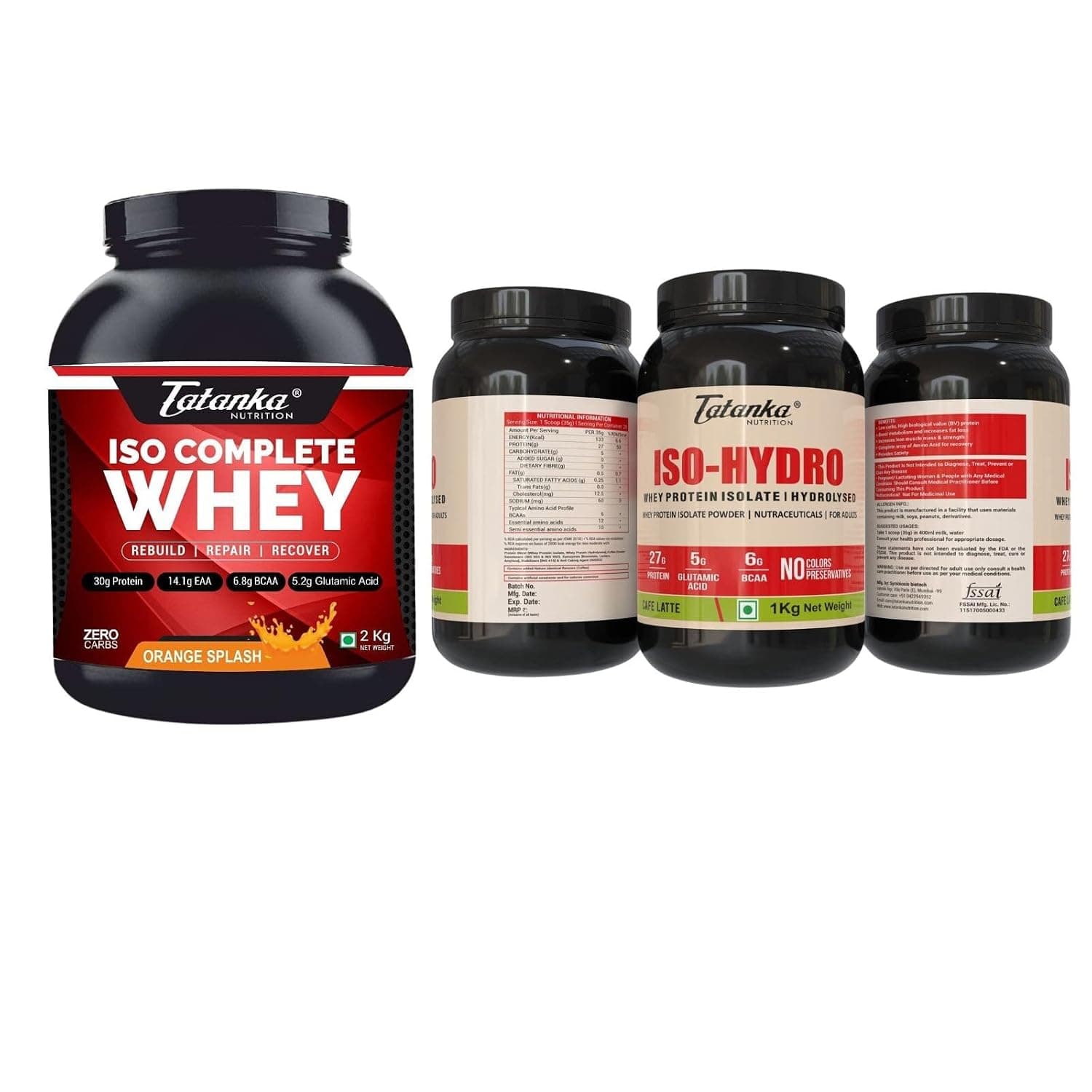 TATANKA NUTRITON Isocomplete Pure Whey Protein Isolate | 30G Protein (Orange Splash, 2Kgs) And Iso Hydro Whey Protein |Vegetarian Muscle-Building Supplement Powder (2Kgs, Cafe Latte)