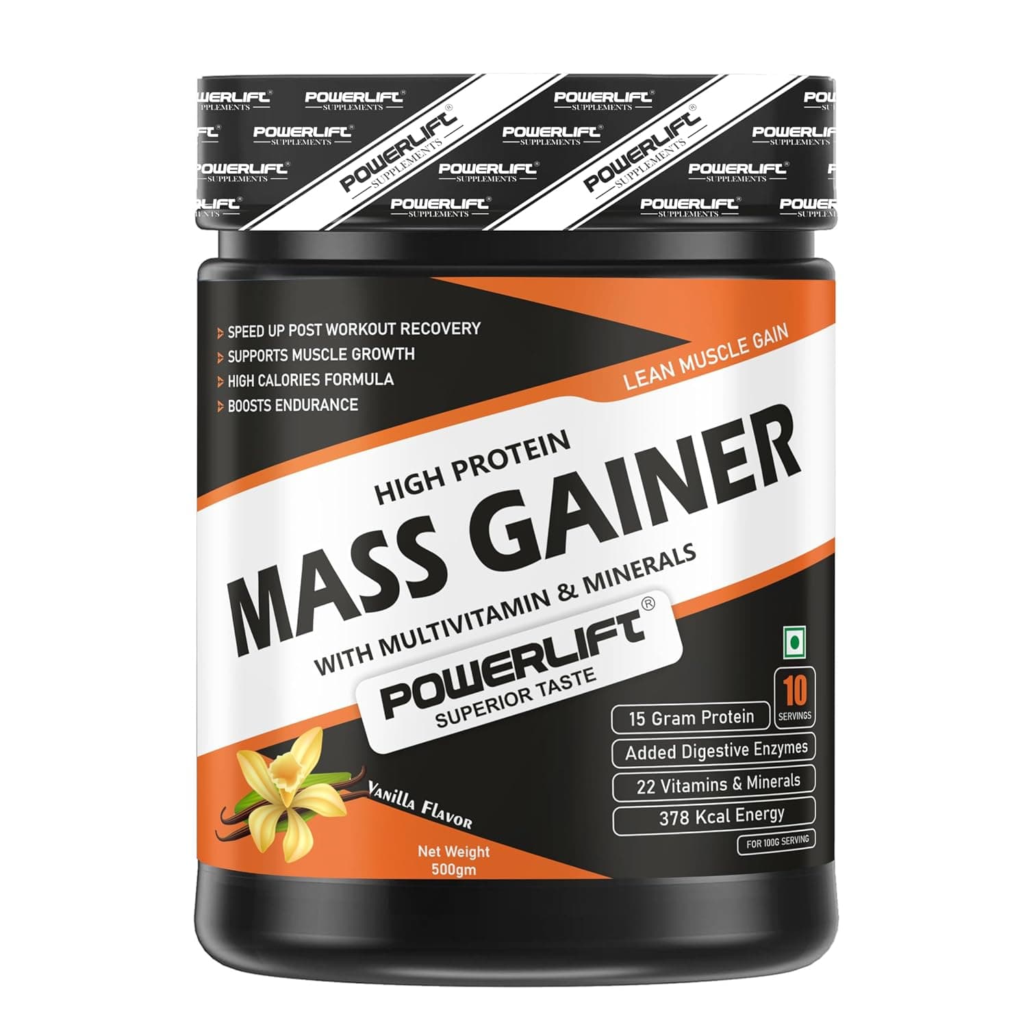 High Protein Mass Gainer with Multivitamin & Minerals | Muscle Gain & Fast Growth | Vanilla Flavour | 15 g Protein 75 g Carbs per 100gm | 10 Servings - 500 Gm