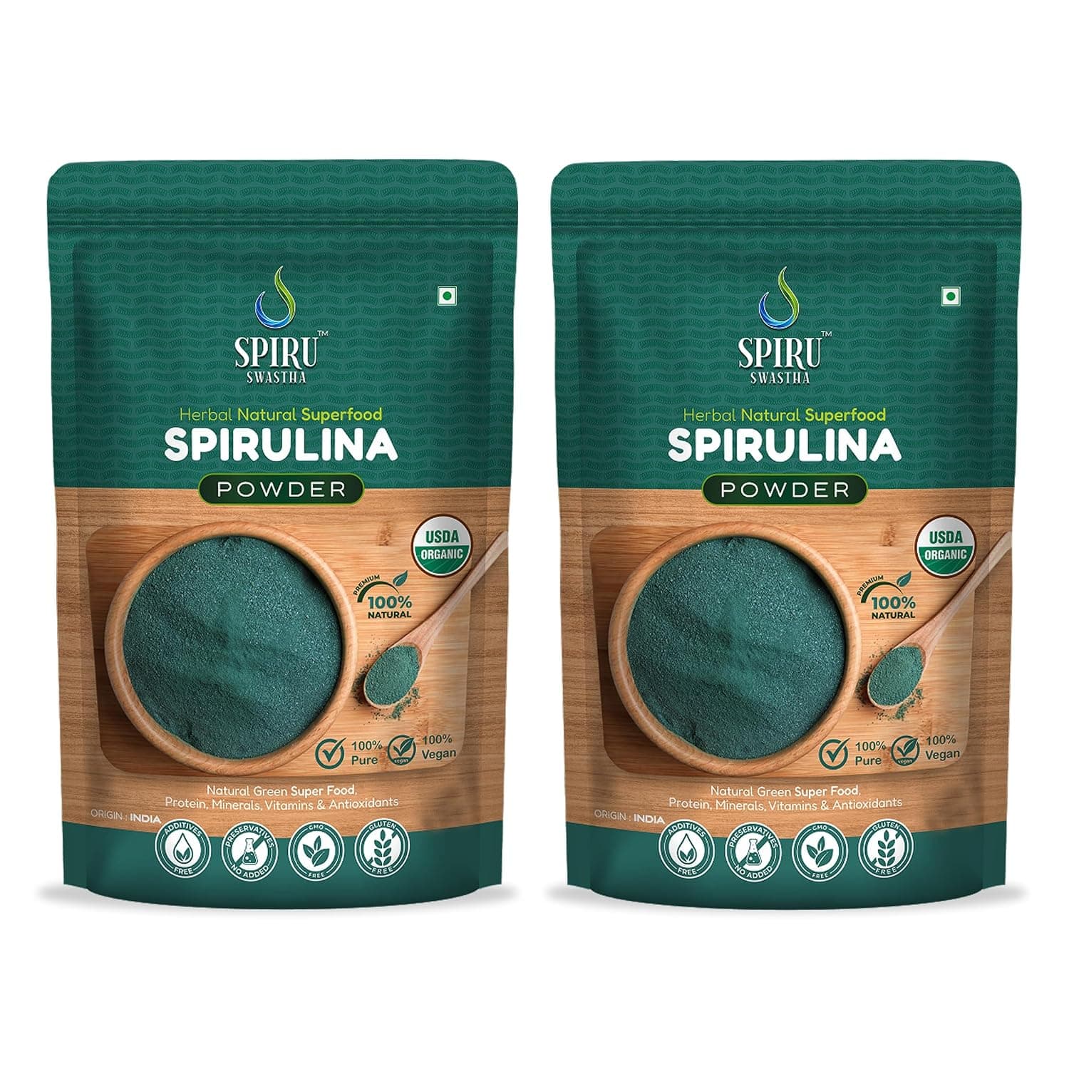 100% Natural Spirulina | USDA Certified Organic Spirulina Powder for Immunity, Energy, Digestion & Skin Health | Plant Based Protein Superfood - 500g Veg Powder (Pack of 2)