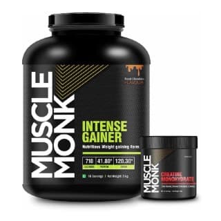 MuscleMonk Intense Mass Gainer with Creatine Monohydrate 100g Unflavoured, 6.6 lb Royal Chocolate by MuscleMonk