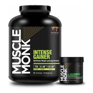 MuscleMonk Intense Mass Gainer with L Glutamine 100g Unflavoured, 6.6 lb Royal Chocolate by MuscleMonk