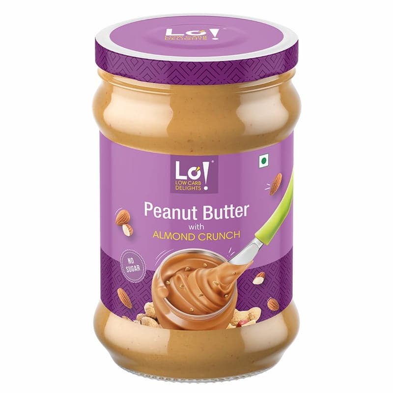 Lo! Foods High Protein Peanut Butter with Almond Crunch, 500 g Unsweetened