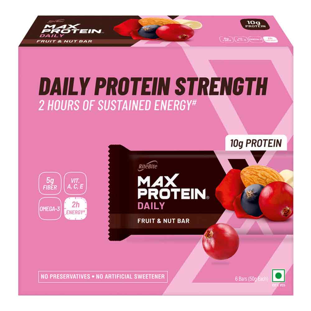 RiteBite Max Protein Daily Bar (10g Protein), 6 bar(s) Fruit & Nut