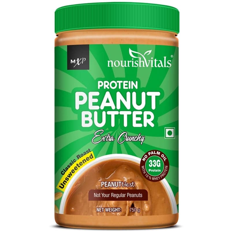 NourishVitals Protein Peanut Butter, 0.750 kg Extra Crunchy