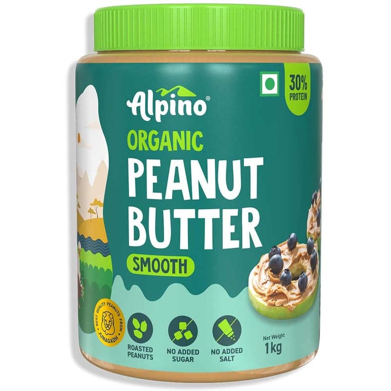 Alpino Organic Natural Peanut Butter (Unsweetened), 1 kg Smooth
