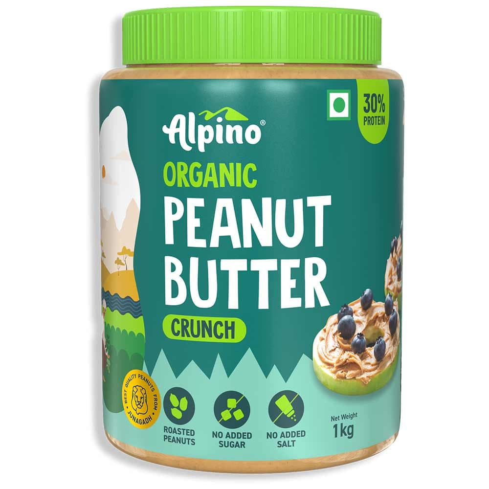 Alpino Organic Natural Peanut Butter (Unsweetened), 1 kg Crunch