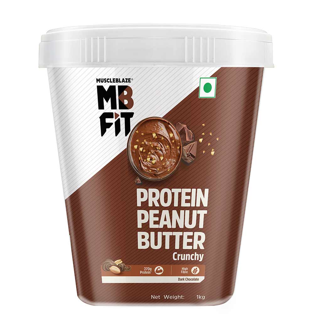 MuscleBlaze High Protein Peanut Butter, 1 kg Dark Chocolate Crunchy