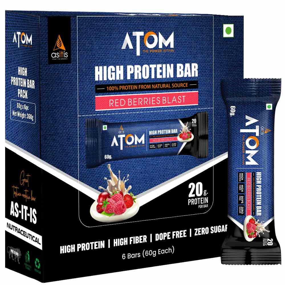 AS-IT-IS Nutrition ATOM High Protein Bar, 6 bar(s) Red Berries Blast