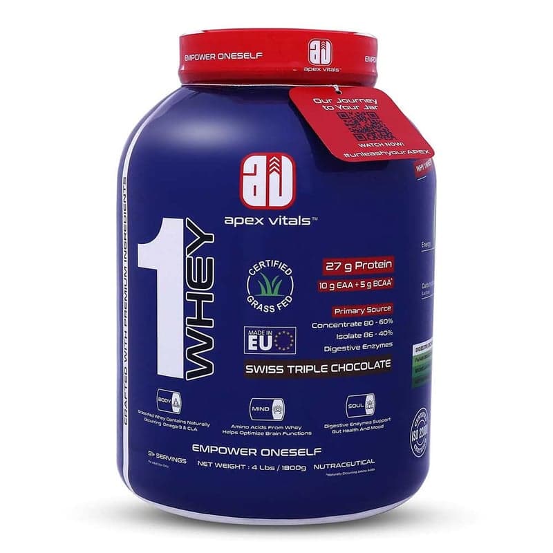 Apex Vitals 1 Whey 27 g Protein, 4 lb Swiss Triple Chocolate