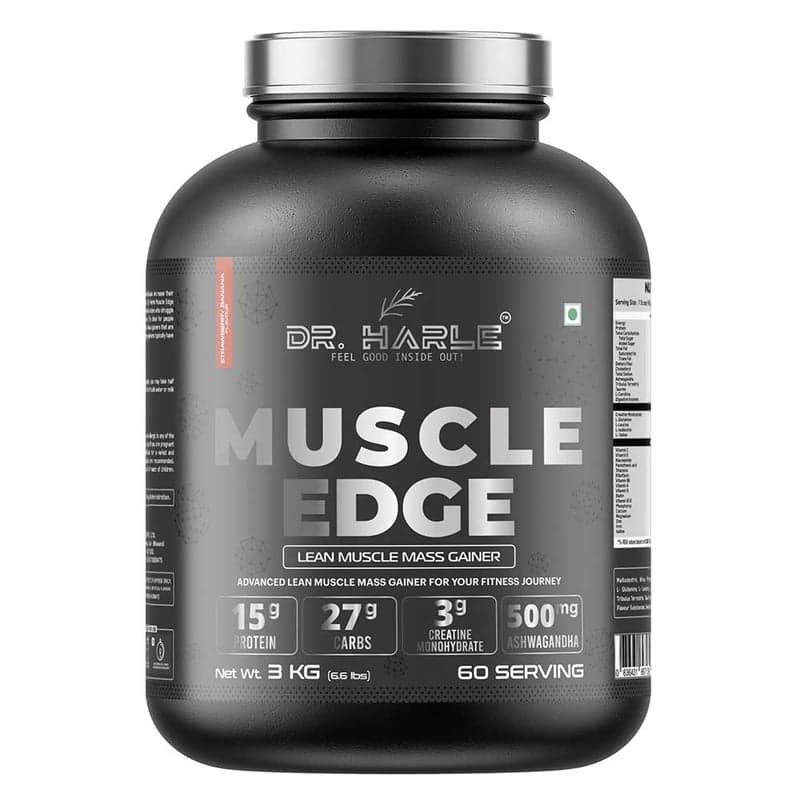DR. HARLE Muscle Edge Lean Muscle Mass Gainer, 6.6 lb Banana Strawberry