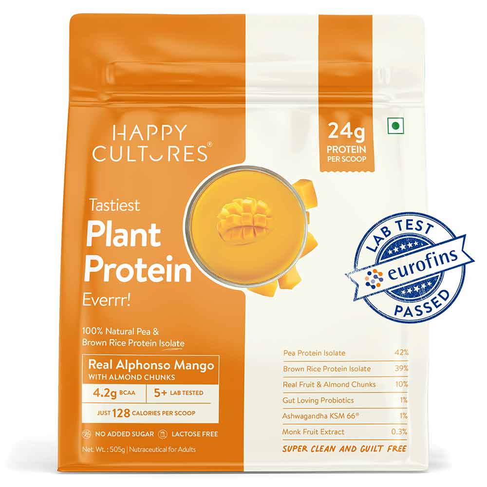 Happy Cultures Tastiest Plant Protein, 1.11 lb Real Alphonso Mango with Almond Chunks