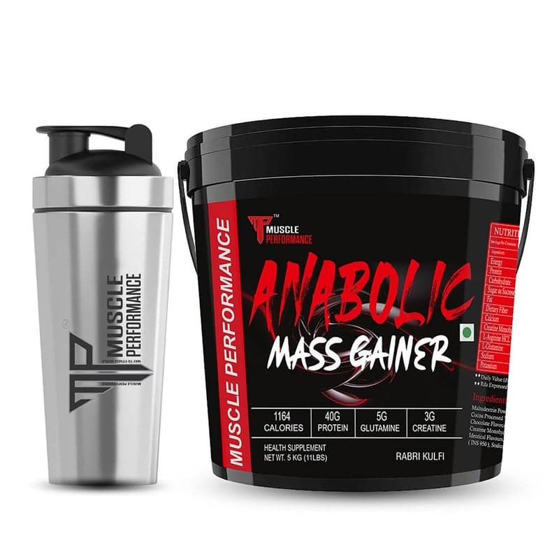 Muscle Performance Anabolic Mass Gainer, 11 lb Belgium Chocolate with Steel Shaker