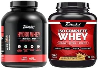 TATANKA NUTRITON 25G Hydrolyzed Whey Protein Isolates With Stevia & Probiotics 2Kg (French Vanilla) And Isocomplete Whey Protein Isolate |Zero Carb | (Crushed Cookies, 1Kg)