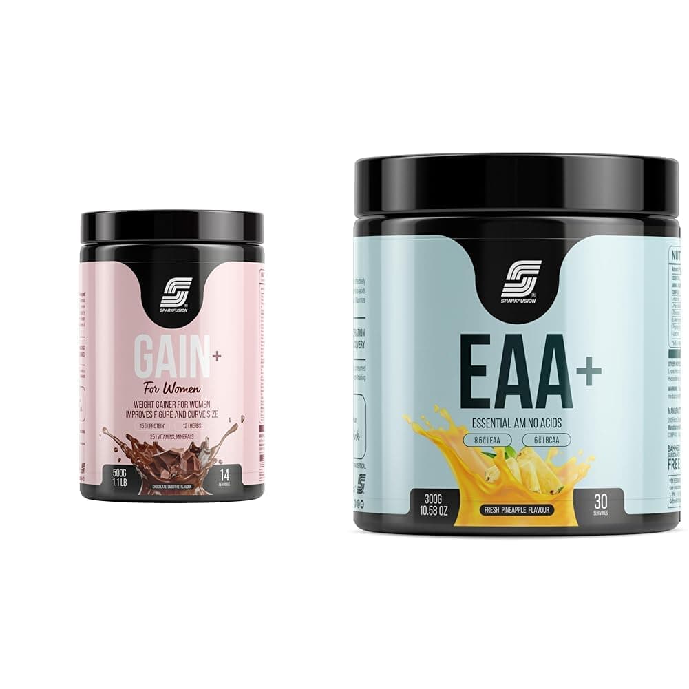 Sparkfusion Gain+ Women Weight Gainer | With Full Power 12 Herbs,Protein & Vitamins | For Improves | Sparkfusion 8500 mg Eaa+ & 6000mg Bcaa (300 gm) Essential Amino Acids | Pre/Intra Workout and Musc