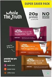 The Whole Truth - High Protein All in One 20g Protein Bar - Pack of 5 x 67g each - - No Preservatives - No Artificial Flavours - All Natural