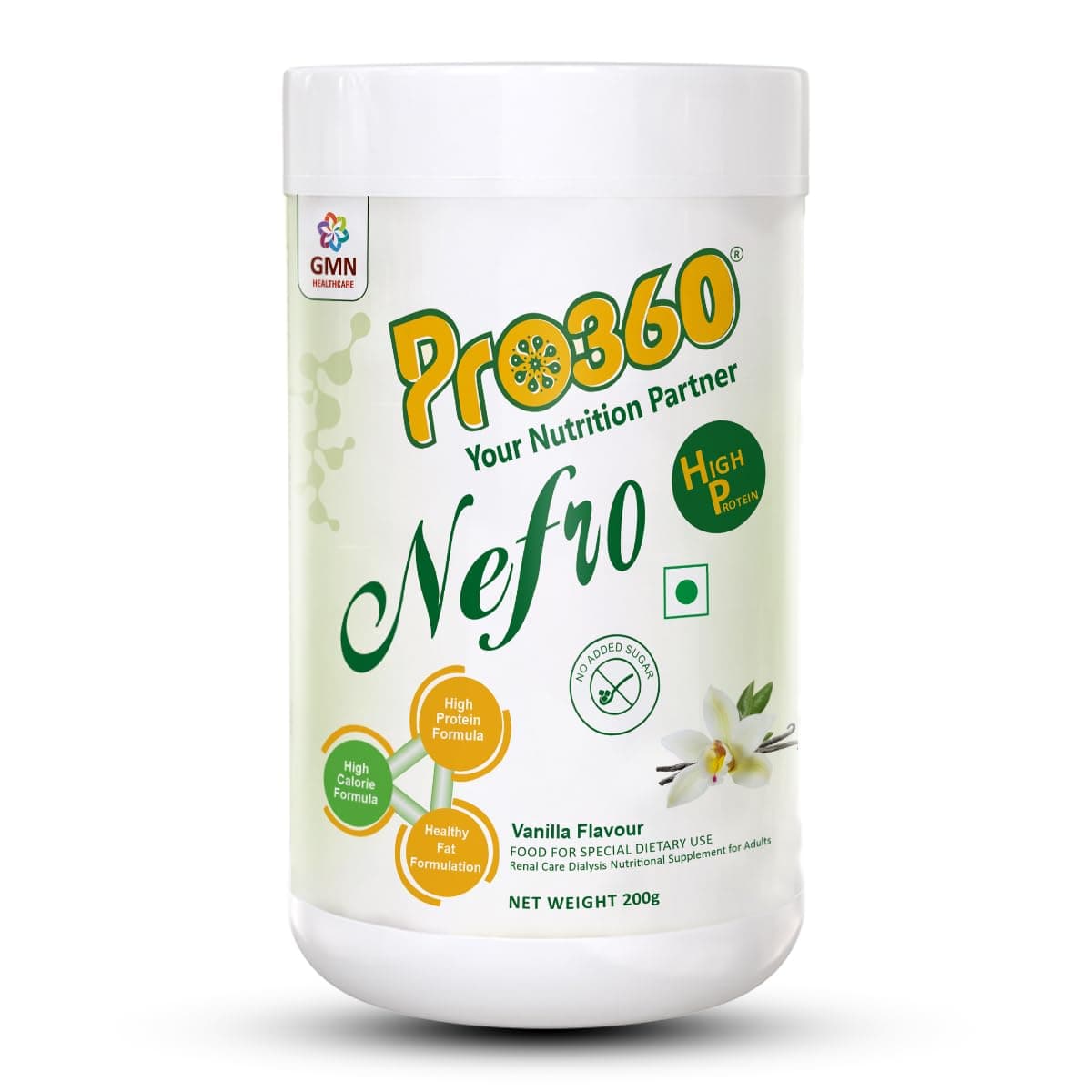 PRO360 Nefro HP (Fka Nephro HP) High Protein Dialysis Care Nutritional Supplement Powder - High Fat Formula Enriched With L-Taurine, L-Carnitine|No Added Sugar, Vanilla Flavour 200 Gram