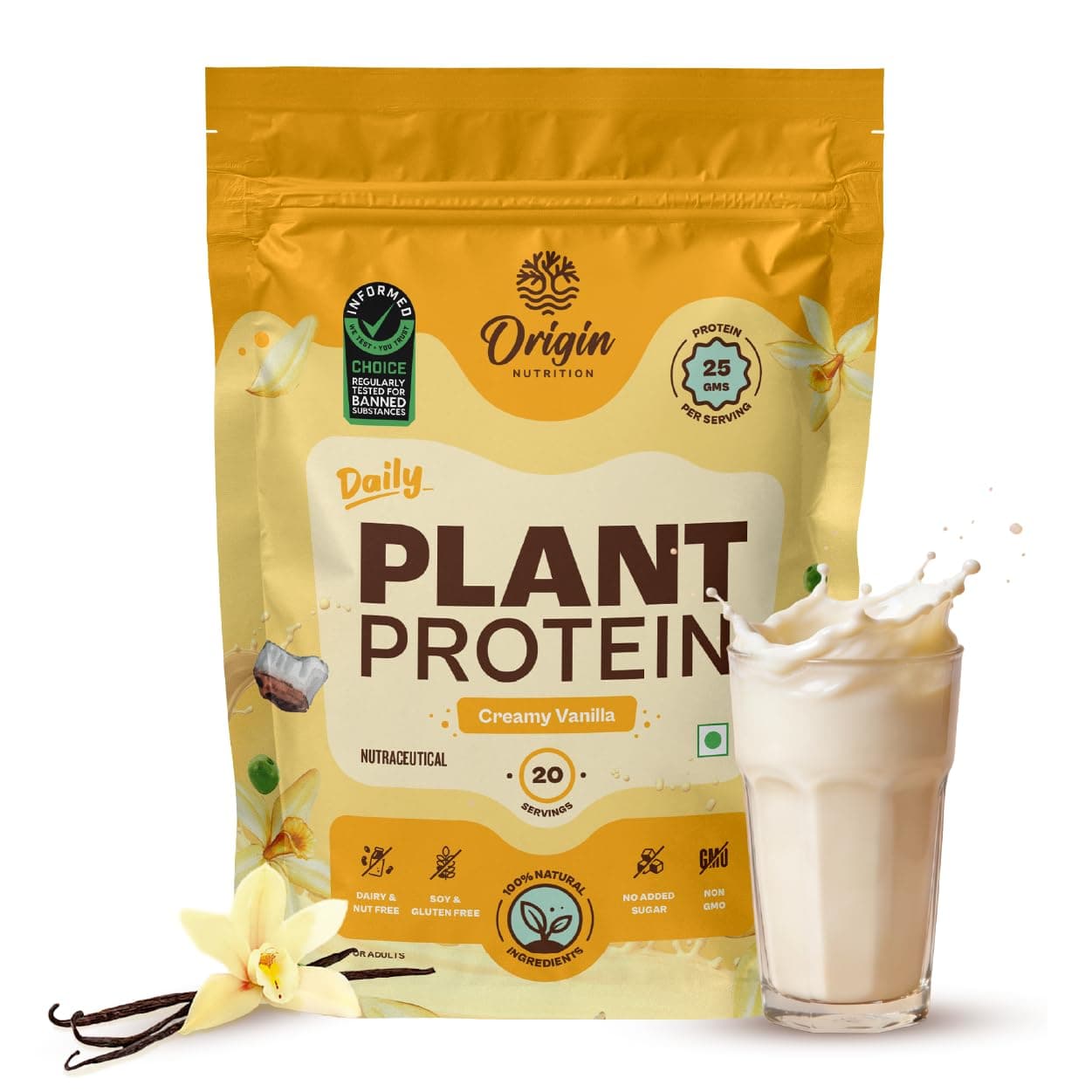 Origin Nutrition 100% Natural Plant Based Protein Powder, 792 gm, Ranked Best Vegan Protein, European Pea Protein Isolate & Pumpkin Seed, Vanilla Flavour with 25g per Protein Per Serve