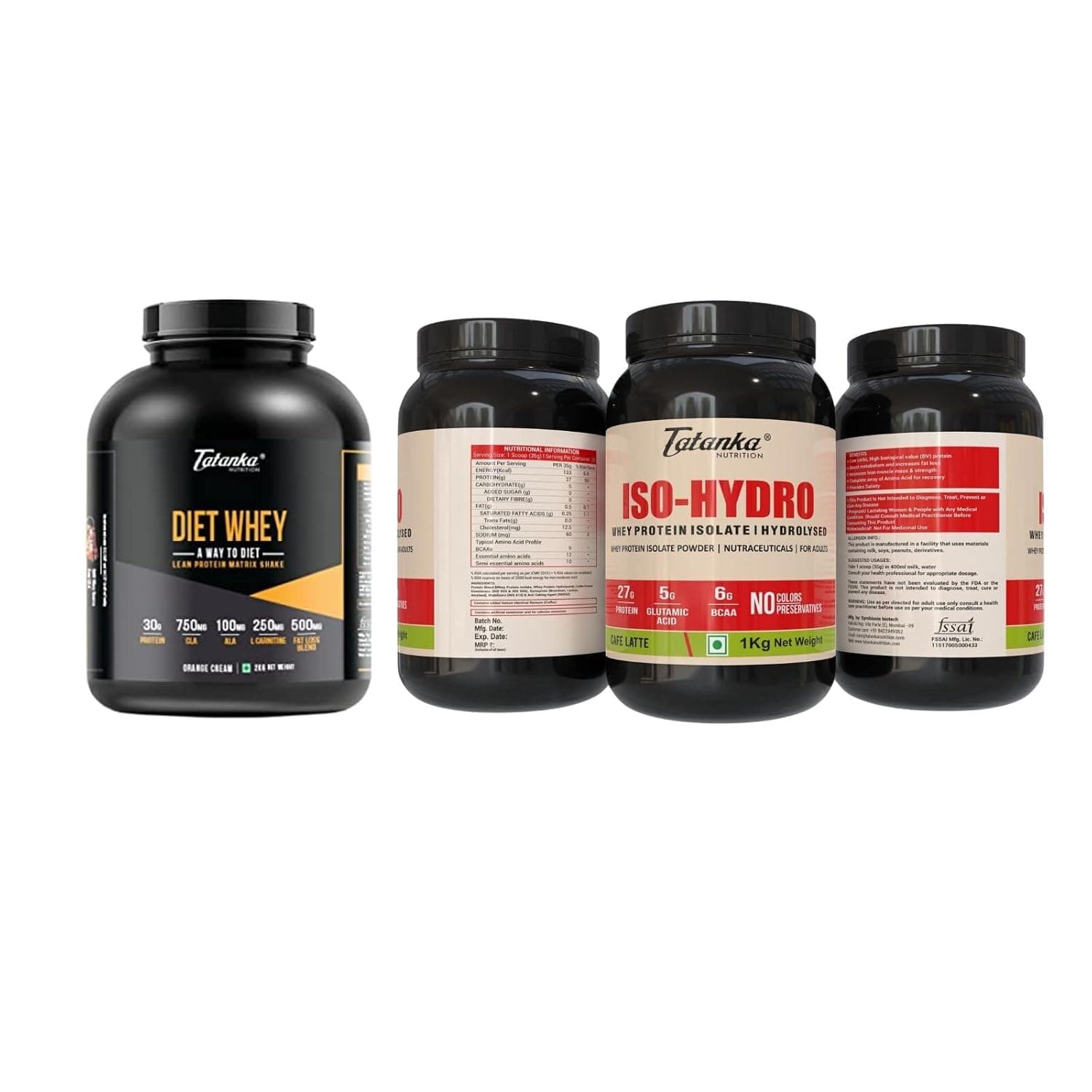 TATANKA NUTRITON Diet Whey Protein | Boost Metabolism And Supports Weigth Loss| 2Kg (Orange Cream) And Iso Hydro Whey Protein |Vegetarian Muscle-Building Supplement Powder (2Kgs, Cafe Latte)