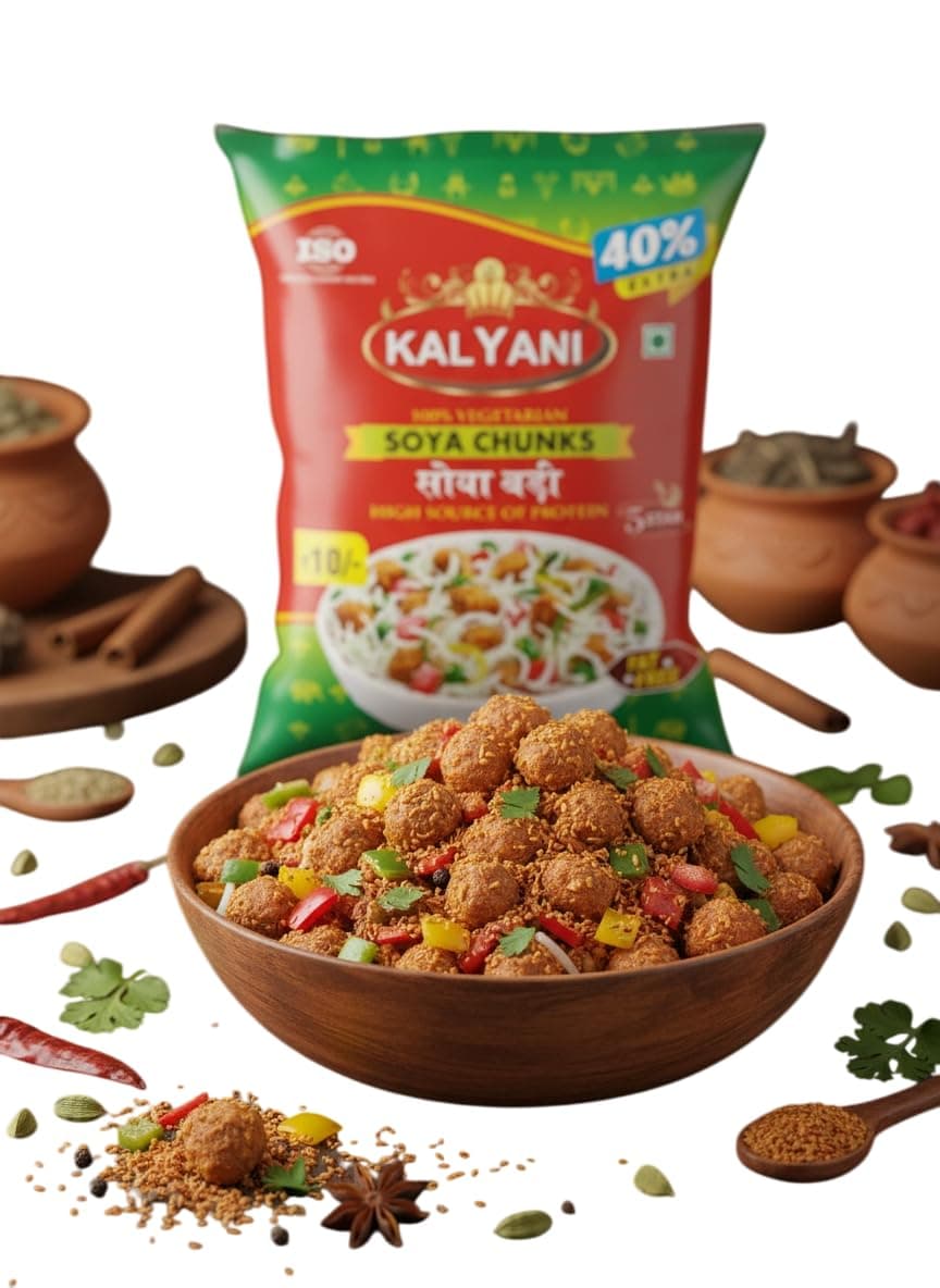 S KALYANI Premium Soya Chunks – 100% Vegetarian Protein-Rich Food | High Protein, Low Fat | Healthy Food for Cooking | 50gm