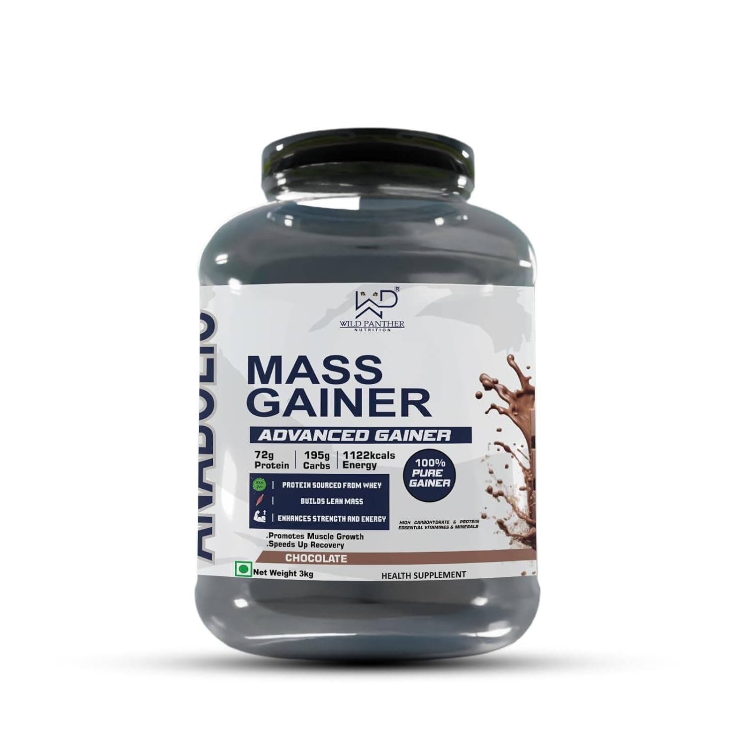 Wild Panther Nutrition Mass Gainer 3kg | 1122 Kcal Per Serving | 72g Protein, 195g Carbs | Advanced Weight Gainer Powder for Fast Muscle Mass & Strength Gain | Whey Protein Blend | High Calorie Bulking Supplement for Gym & Workout | Chocolate
