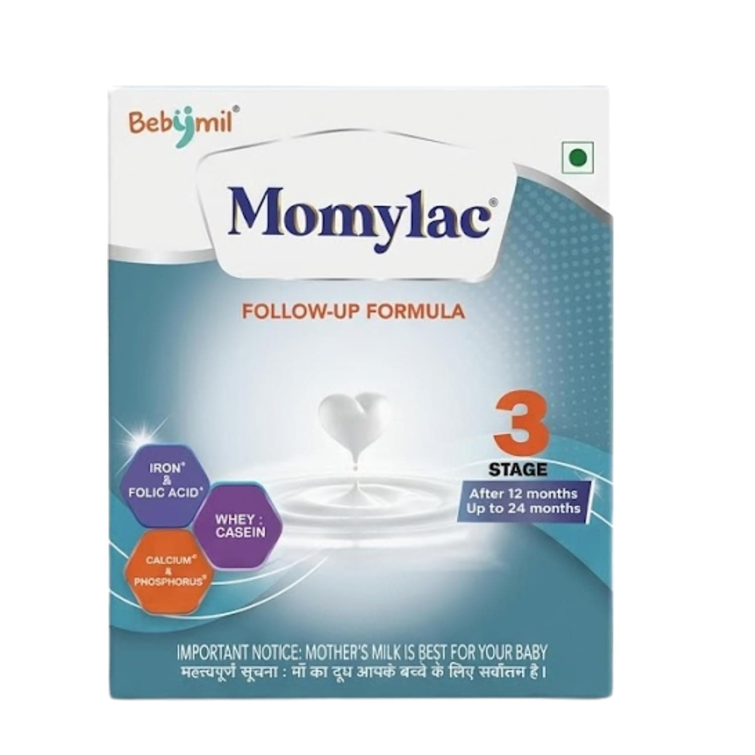 MOMYLAC Follow-Up Formula Stage 3 (12–24 Months) with Whey & Casein | Enriched with Iron, Folic Acid, Calcium & Phosphorus | Toddler Milk Powder for Growth & Development (400 Gram)
