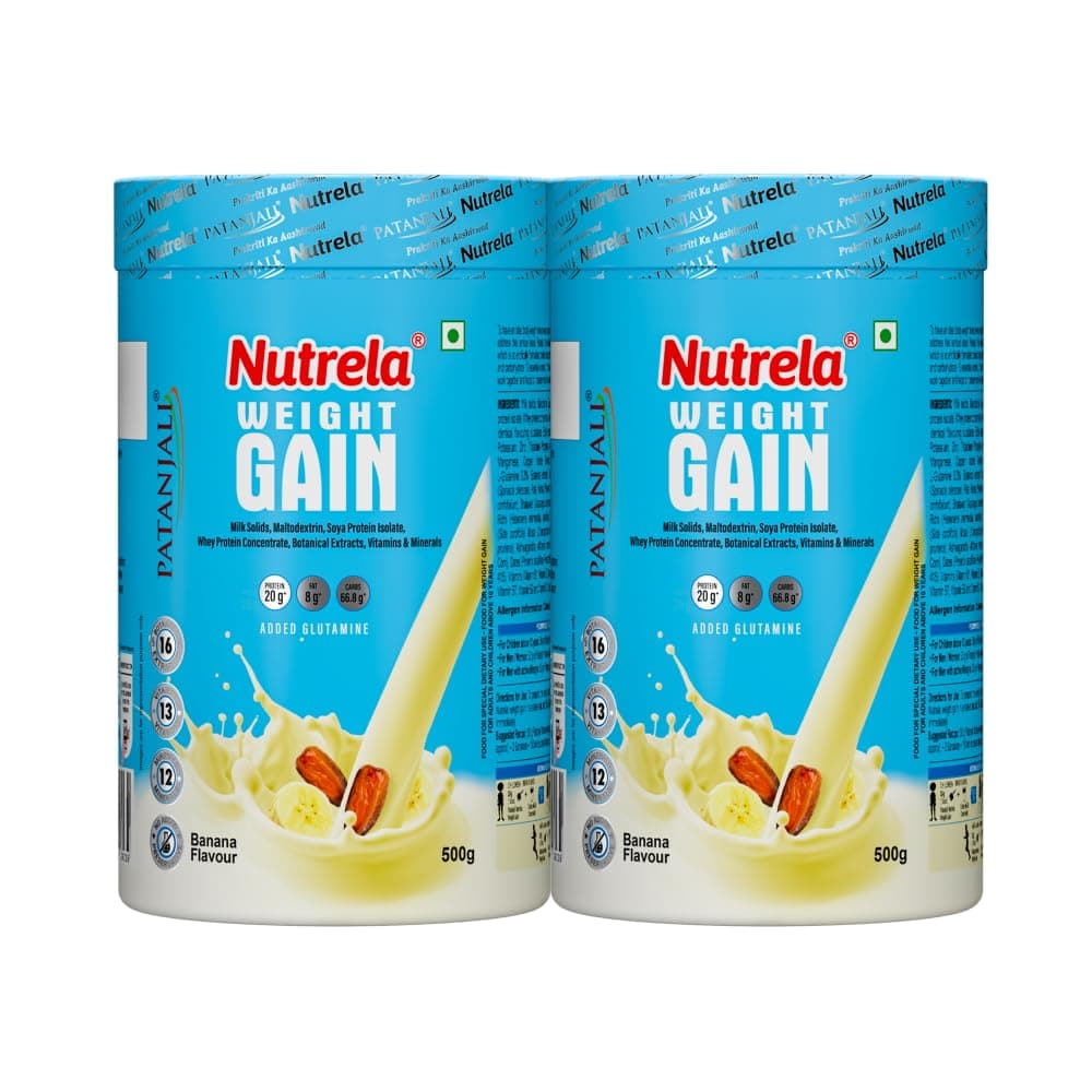 NUTRELA Weight Gainer Powder | 500G Banana Flavour (Pack of 2) | High-Calorie Mass Gainer With Vitamins & Khandsari Sugar | Ideal For Men & Women