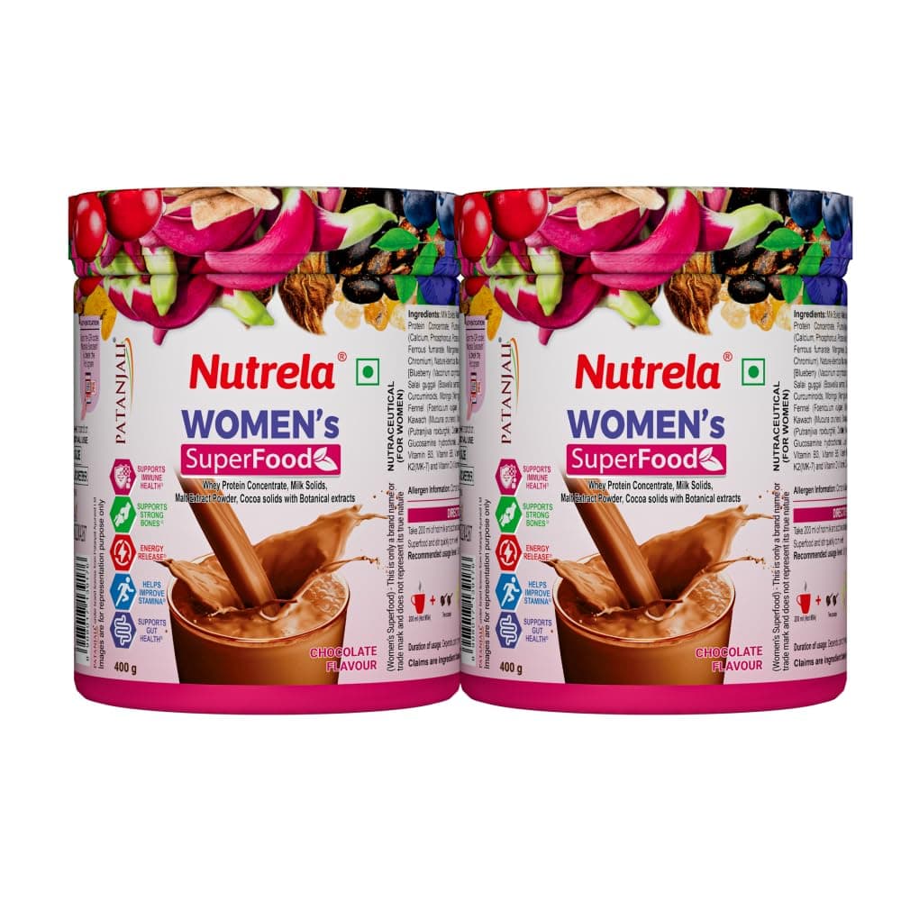 Nutrela Womens Superfood with Biofermented Vitamins & Minerals with Whey Protein Supplement Powder - 400gm, Chocolate (pack of 2)