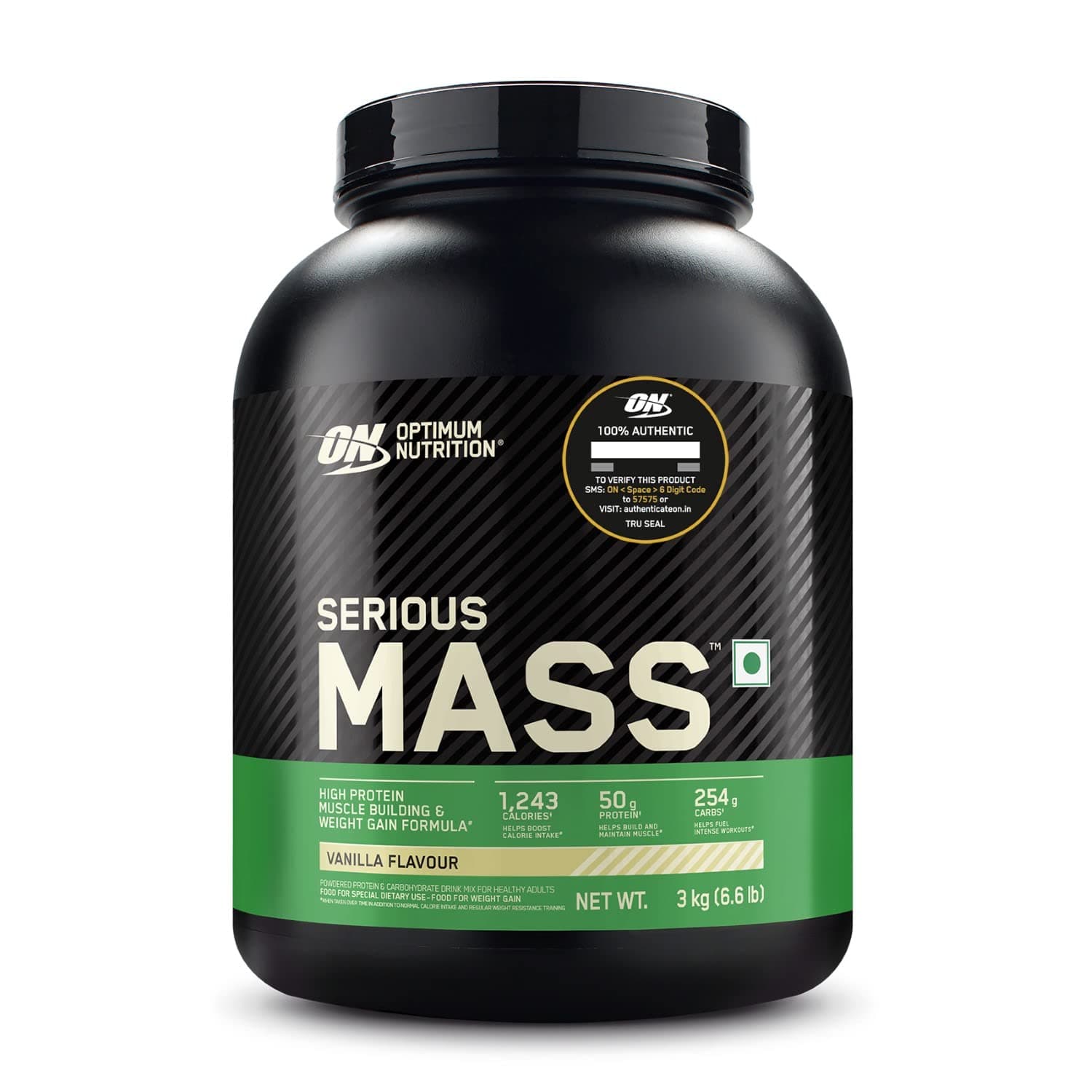 Optimum Nutrition (ON) Serious Mass High Protein High Calorie Weight Gainer Powder - 3 kg (Vanilla) with Vitamins and Minerals, Suitable for Vegetarians