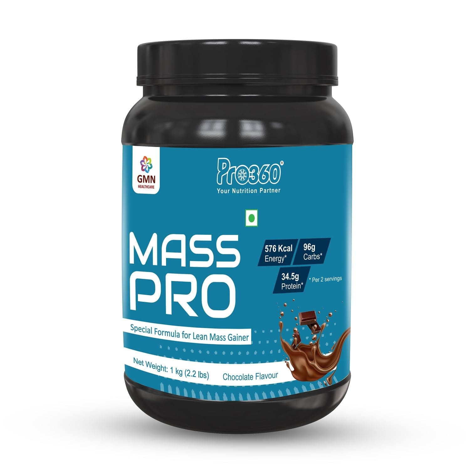 PRO360 Mass Pro (fka Mass Gainer) Protein Powder - Lean Mass Formula with Digestive Enzymes, 34.5g Protein per 2 Servings a day, Chocolate Flavor, 1kg
