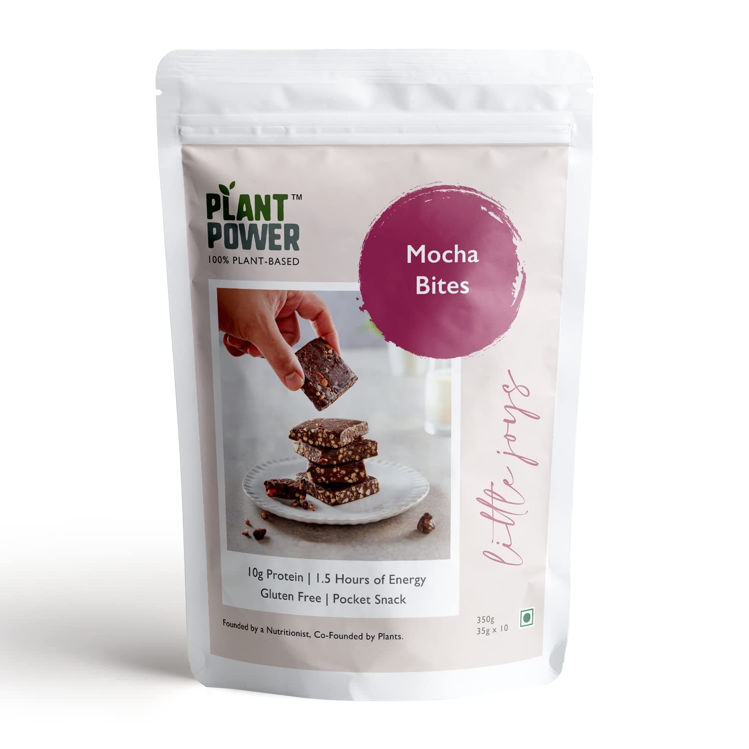 Plant Power Mocha Protein Bites 350g |10g Protein Per Bite | Dates-Sweetened | Vegan, Gluten-Free, Dairy-Free | Pack of 10 (35g Each)