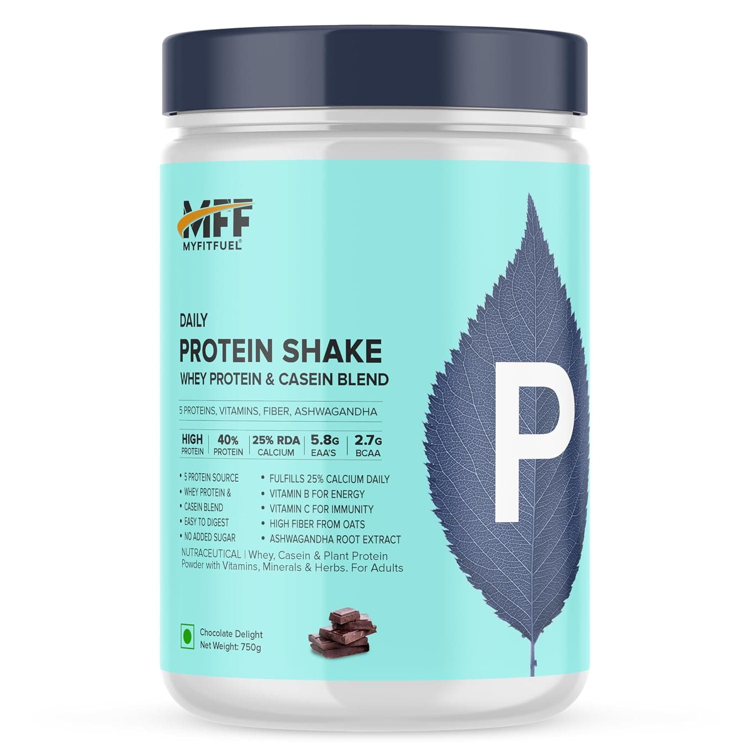 MyFitFuel Daily Protein Shake, Whey & Casein, 5 Proteins, Calcium, Ashwagandha, Vitamins, 750g, Chocolate