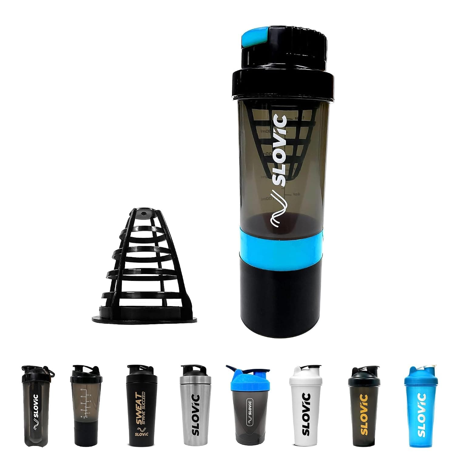 SLOVIC Leak-Proof Gym Shaker | Protein Shaker with Tornado Blender | BPA-Free | 500 ml with Extra Compartment | Pro-Shaker for Smoothly Mixing Any Supplement