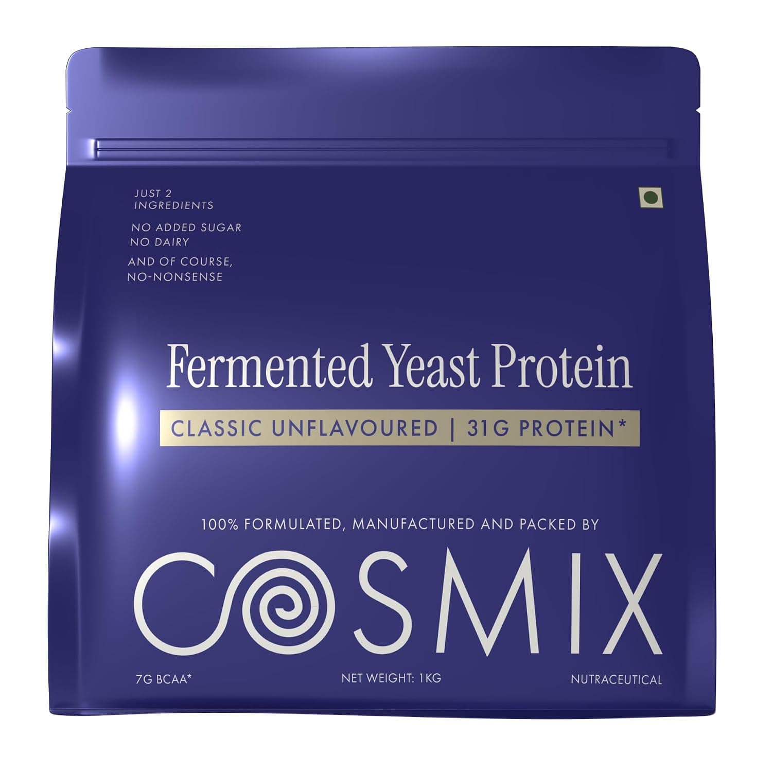 Cosmix Fermented Yeast Protein Powder | 31g Protein | Pure Single-Source Protein | Made In-House | Smooth, Crazy tasty & Gut-Friendly | Classic Unflavoured, 1Kg Pouch