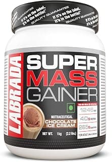 Labrada Super Mass Gainer Weight Gainer Powder | 40g Protein & 256g Carbs per Serving | High Calorie Muscle Mass Gainer for Weight Gain & Muscle Building | Chocolate Ice Cream Flavor | 1kg