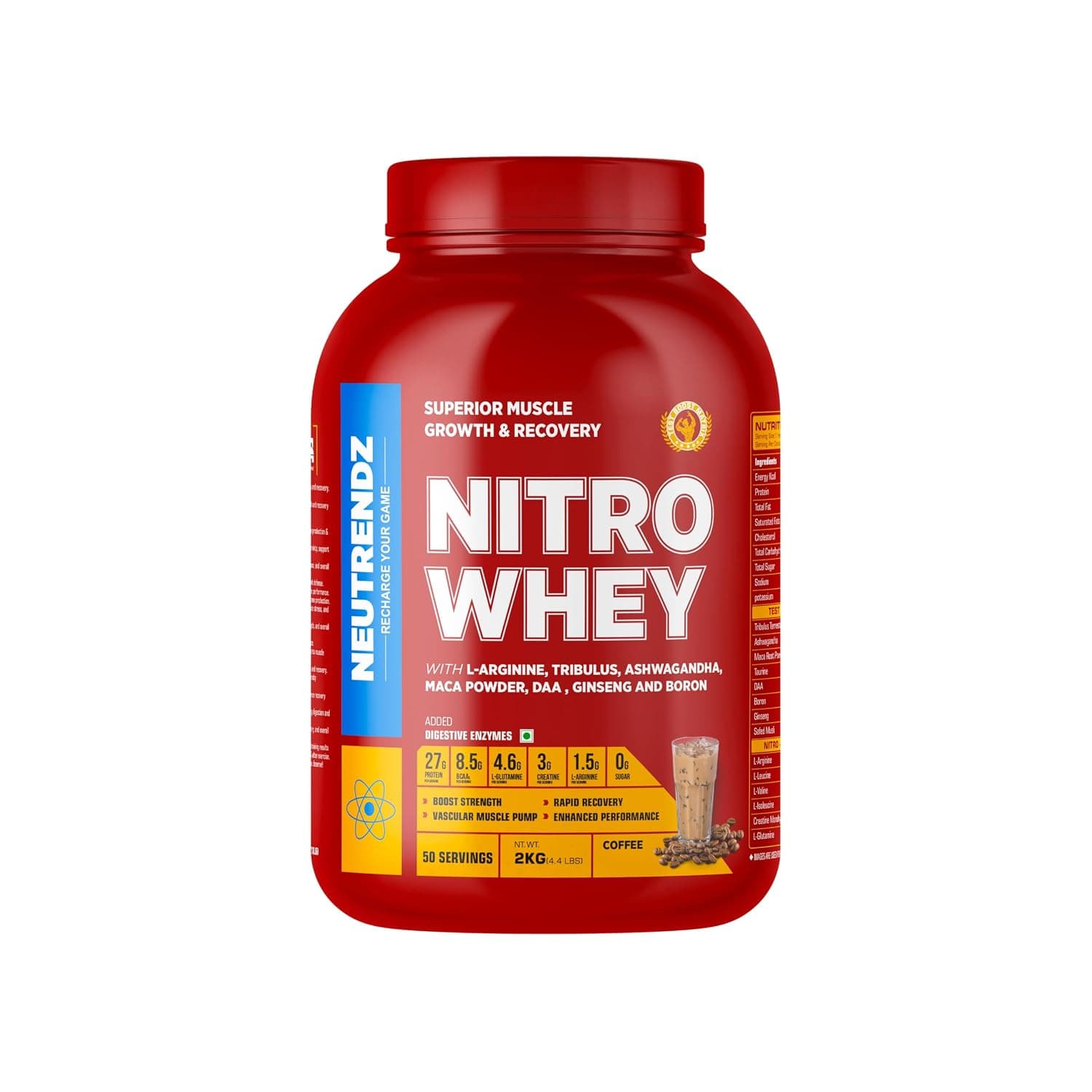 NITRO WHEY | 27g Protein | 3g Creatine | 1.5g L-Arginine | BCAAs, Ashwagandha, DAA, Maca | Testosterone & Strength Support | Muscle Growth & Recovery | Zero Sugar | Pro Competition Series (2kg, Coffee)