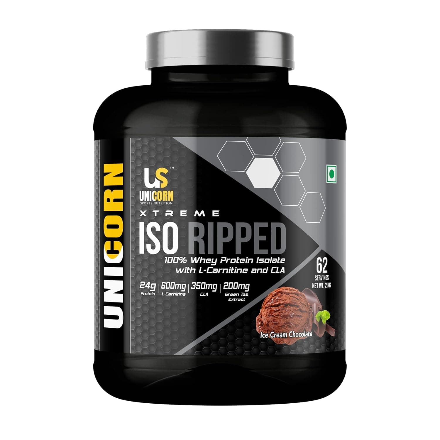 UNICORN SPORTS NUTRITION ISORIPPED WHEY ISOLATE PROTEIN WITH L CARNITINE & CLA FOR SUPPORT FAT LOSS & MUSCLE GAIN | 60 SERVINGS | 2KG