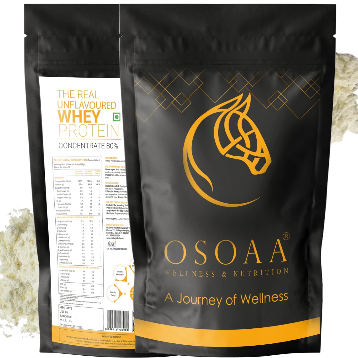 OSOAA Pure Raw Whey Protein Concentrate Powder 1kg, Unflavoured | 26.4g Protein Powder for Muscle Support & Recovery | 100% Authentic Protein Supplement Powder & No Adulteration