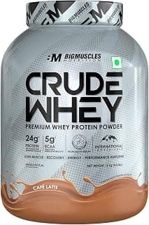 Bigmuscles Nutrition Crude Whey - 2 kg (Cafe Latte) | US FDA REGD. BRAND | Whey Protein Concentrate 80%, 24g Protein, 5.5g BCAA, 4 g Glutamine