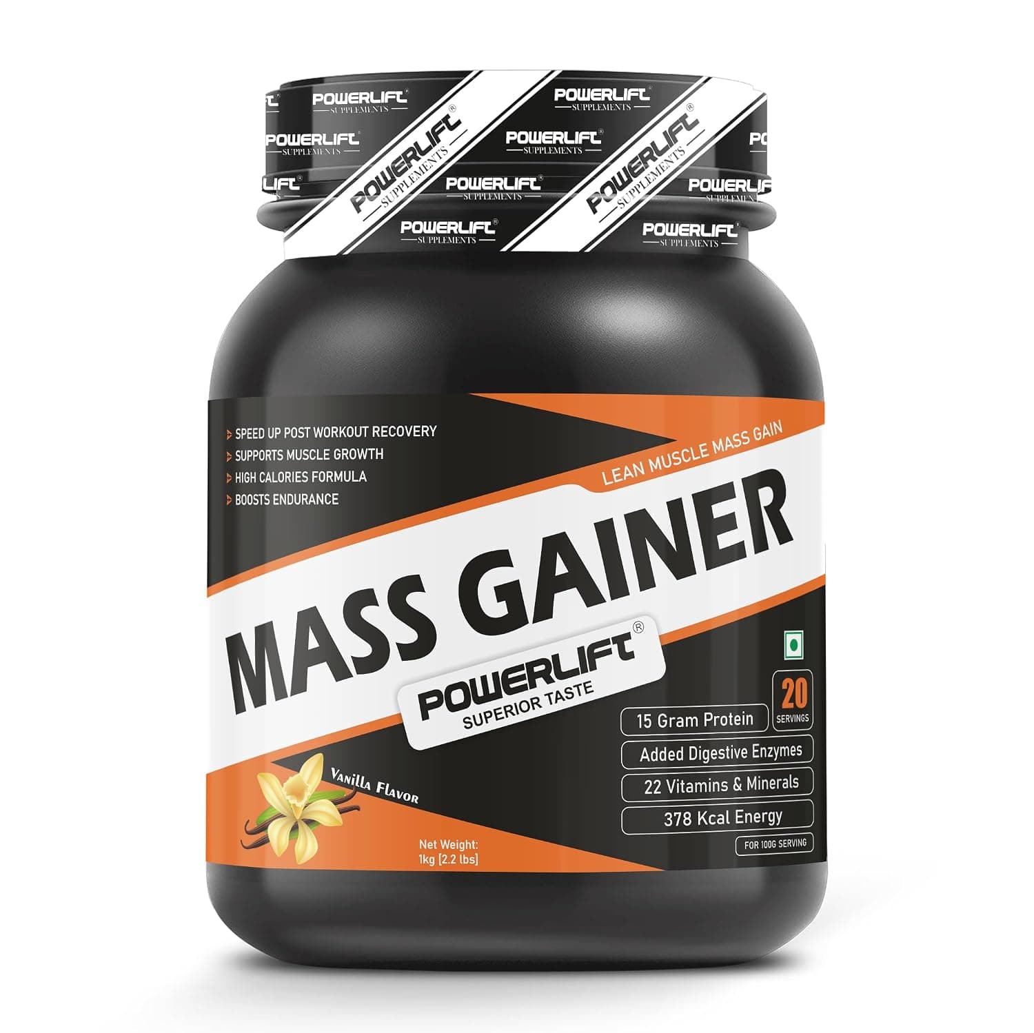 High Protein Mass Gainer with Multivitamin & Minerals | Muscle Gain & Fast Growth | Vanilla Flavour | 15 g Protein 75 g Carbs per 100gm | 20 Servings - 1 KG