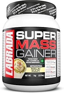 Labrada Super Mass Gainer 1kg | High-Calorie Protein Powder for Muscle Growth & Recovery |1246 Calories | 40g Protein | 265g Carbs | Malai Kulfi Flavor | 3g Creatine | 500mg Glutamine, 1000gm