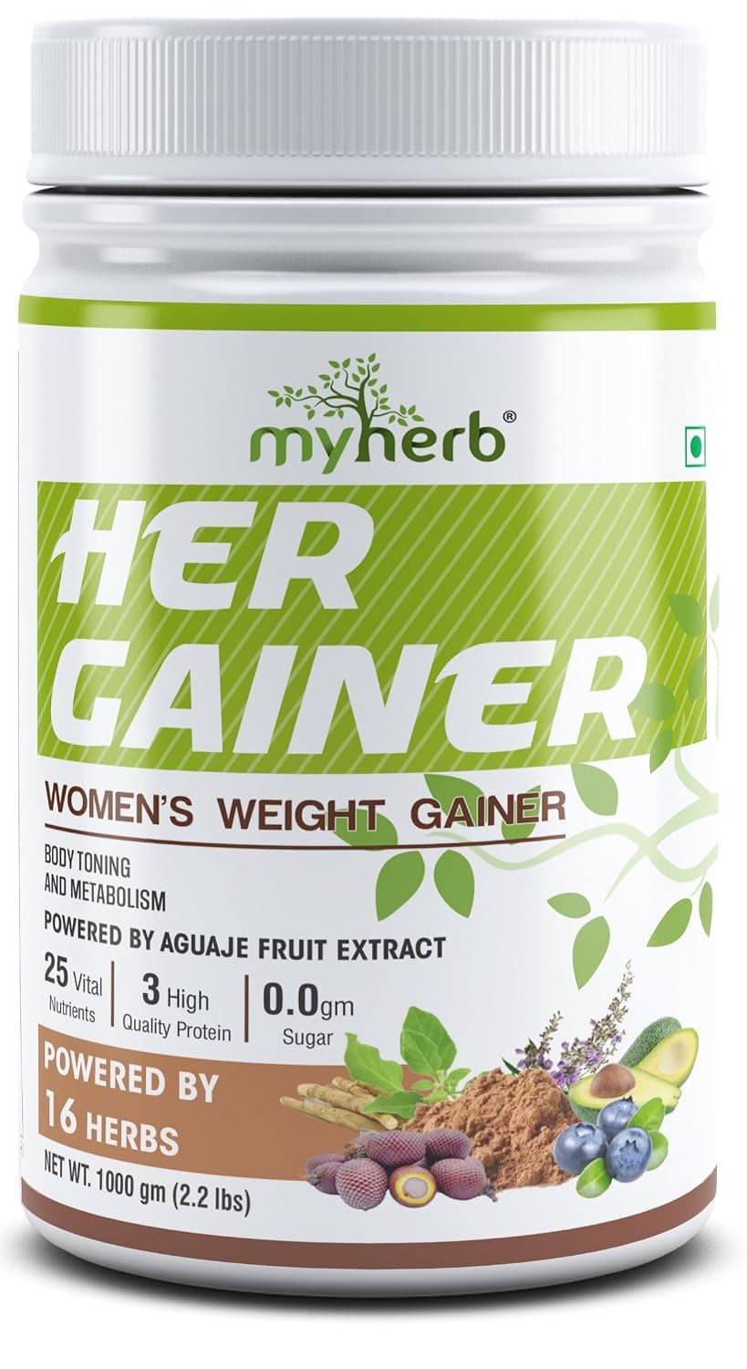 MYHERB Women’s Weight Gainer,Her Gainer With 16 Herbs & Aguaje Fruit,3 High Qaulity Protein,For Weight & Mass Gainer And Muscle Growth For Women (1 kg (Pack of 1), Natural Coffee Latte)