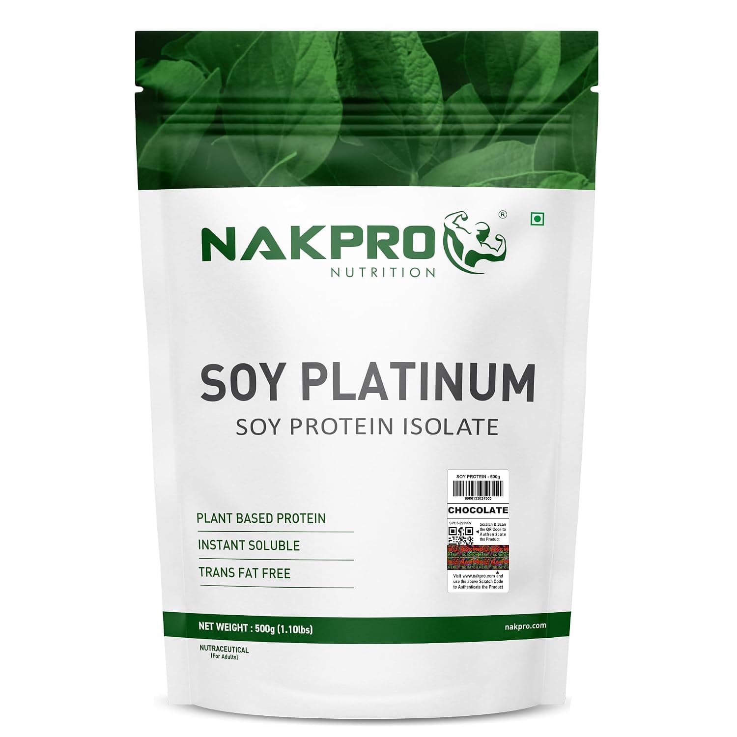 NAKPRO NUTRITION 100% Soy Protein Isolate | Chocolate - 500g | 27.87g Protein |Plant Based Protein Powder