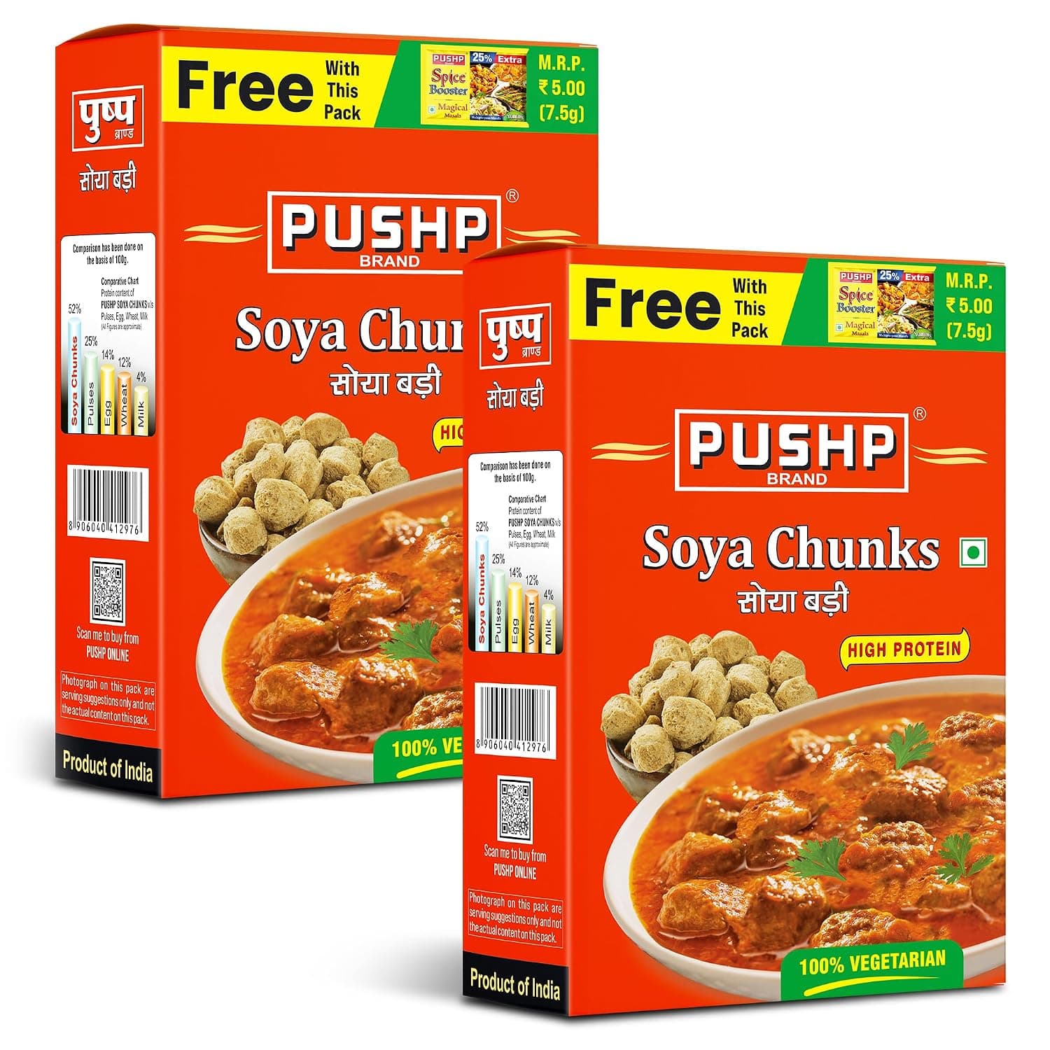 Pushp Brand SOYA Chunks High Protein and Pure Vegetarian, SOYA Wadi (200gm) (Pack of 2)