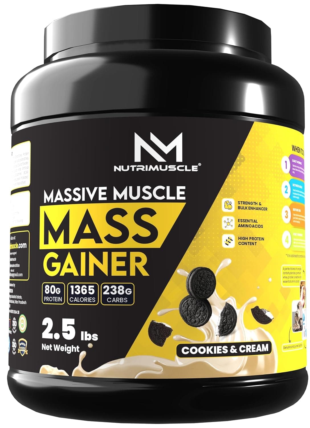 Nutrimuscle Massive Muscle Mass Gainer - 2.5 lbs - Cookies & Cream Flavour - For Muscle, Mass and Strength Gain - Contains Creatine, Complex Carbohydrates and Protein