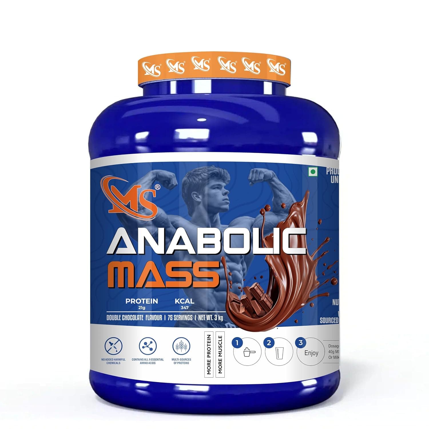 Anabolic Mass Weight Gainer Protein Powder 3kg | High Calorie Mass Gainer with Protein for Muscle Building & Weight Gain | Double Chocolate Flavour | Gym Supplement for Men & Women